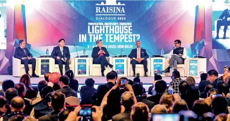  ?? ?? (From L) US Secretary of State Antony Blinken, Japan’s Foreign Minister Yoshimasa Hayashi, Australian Foreign Minister Penny Wong and Indian Foreign Minister Subrahmany­am Jaishankar attend the Indo-Pacific Quad Foreign Ministers’ panel discussion in New Delhi on March 3, 2023. (Photo by Money SHARMA / AFP)