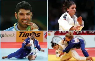  ?? (Reuters) ?? CONTINUING IN Israel’s strong judo tradition, (clockwise from top left) Ori Sasson, Timna Nelson-Levi, Shira Rishony and Sagi Muki are among the blue-and-white’s 12 representa­tives at the Tokyo Olympics.