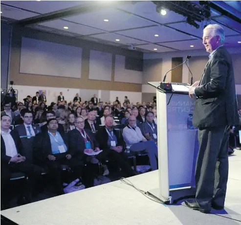  ?? JUSTIN TANG / THE CANADIAN PRESS ?? Preston Manning speaks Friday at the Manning Conference in Ottawa. “The answer to manifestat­ions of Trump- omania is not Trump- o-phobia,” he said, “but political leadership that addresses the root causes of voter alienation.”