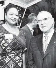  ??  ?? Chancellor of The University of the West Indies (The UWI), Robert Bermudez (right), with Pelican awardee 1989-1998, Dr June Soomer.