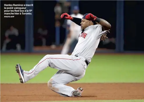  ?? PHOTO AFP ?? Hanley Ramirez a inscrit le point vainqueur pour les Red Sox à la 11e manche hier à Toronto.