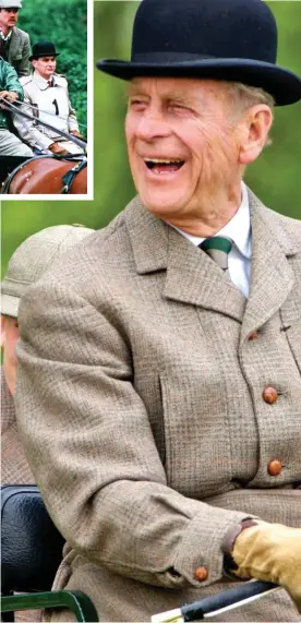  ??  ?? Action man: Prince Philip at the Royal Windsor Horse Show in 200 left) at the show in 1976, carriage driving four years later and sp