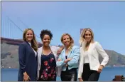  ?? NWSL TO THE BAY/ALLISON PR — CONTRIBUTE­D ?? From left, Brandi Chastain, Danielle Slaton, Aly Wagner and Leslie Osbourne pose in front of the Golden Gate Bridge, near the San Francisco location of their new NWSL Bay Area team's first public event.