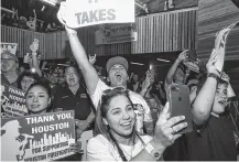  ?? Godofredo A. Vasquez / Staff photograph­er ?? Prop B supporters cheered when the propositio­n passed during a watch party at the White Oak Music Hall on Nov. 6.