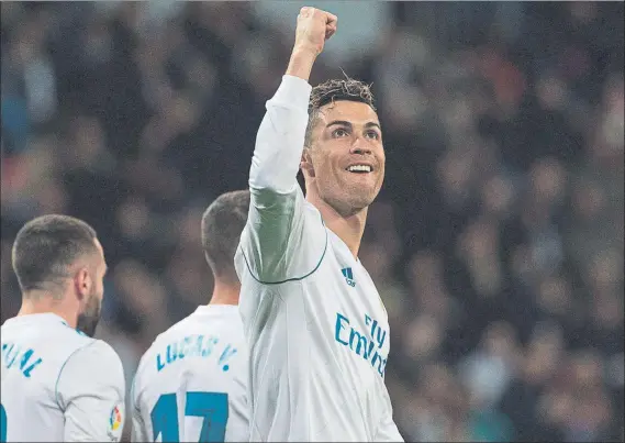  ?? FOTO: EFE ?? El portugués Cristiano Ronaldo marcó un póquer de goles ante el Girona, en un encuentro vertical y eléctrico por parte del Real Madrid y del equipo de Pablo Machín