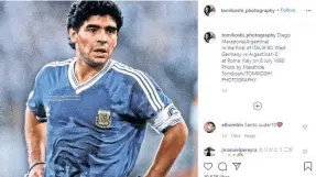  ?? /INSTAGRAM. ?? El fotógrafo japonés Masahide Tomikoshi asegura que el sudor en el jersey del astro argentino formó una imagen de su propio rostro.