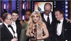  ??  ?? Producer Sonia Friedman and the cast and crew of ‘Harry Potter and the Cursed Child, Parts One and Two’ accept the award for best play.