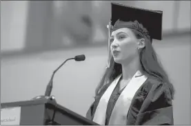  ?? JOHNATHON HENNINGER/SPECIAL TO THE COURANT ?? Bianca Hammer delivers one of two Salutatori­an Addresses at Classical Magnet High School’s commenceme­nt on Tuesday.