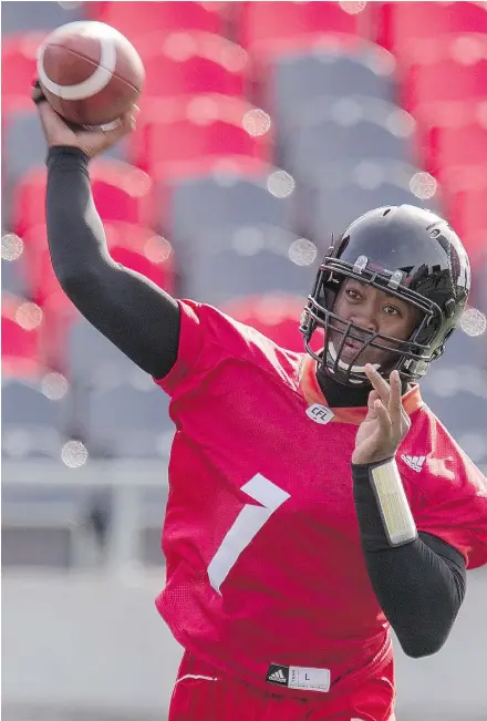  ?? — ERROL MCGIHON/POSTMEDIA NEWS FILES ?? QB Henry Burris and the Redblacks will have their hands full against the Edmonton Eskimos in Sunday’s East Division final in Ottawa.