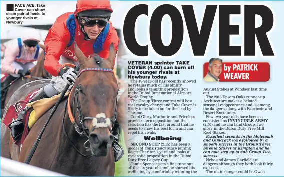  ??  ?? PACE ACE: Take Cover can show clean pair of heels to younger rivals at Newbury