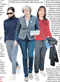  ??  ?? Flat out: Victoria Beckham, Theresa May and Samantha Cameron put their best feet forward in trainers