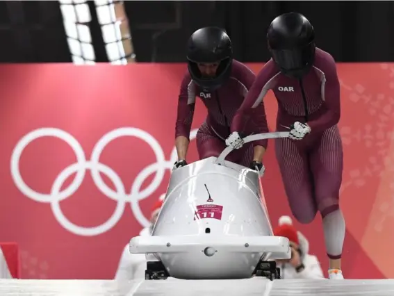  ?? (Getty) ?? Nadezhda Sergeeva (r) finished 12th in the women's bobsleigh