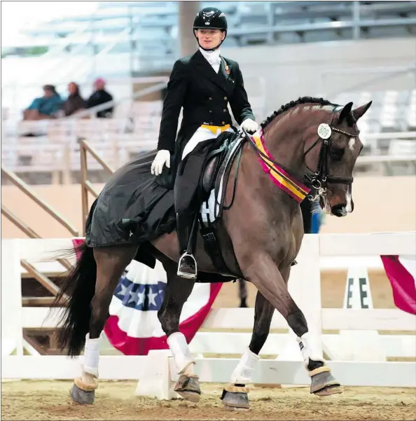  ?? — TERRI MILLER ?? Joni Lynn Peters, an Okanagan-based dressage rider pictured here with her horse Travolta, hopes to qualify this summer and make her Olympic debut in Rio de Janeiro. The 53-year-old has been riding and competing since she was six.