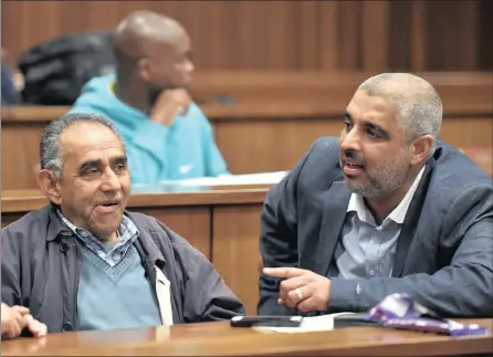  ?? PICTURE: THOBILE MATHONSI ?? ATTENDING PROCEEDING­S: Ahmed Timol’s brother Mohammad Timol, left, with his nephew, Ahmed Cajee, in court.