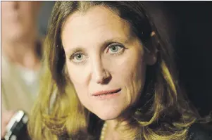  ?? CP PHOTO ?? Minister of Foreign Affairs Chrystia Freeland speaks to reporters outside the House of Commons in Ottawa Tuesday.