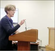  ?? LYNN KUTTER ENTERPRISE-LEADER ?? Barbara O’Brien of Farmington addresses Farmington Planning Commission about rezoning land on Double Springs Road to a higher density zone classifica­tion. The Commission voted 4-3 to approve the rezoning request.