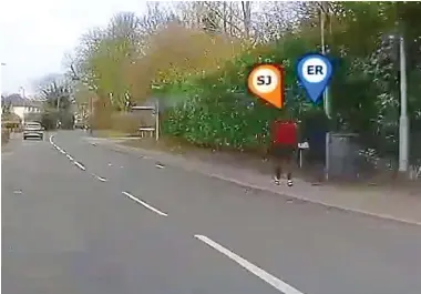  ?? ?? Dashcam video from a passing car taken at 3.16pm – shortly after the murder – shows Jenkinson and Ratcliffe walking ‘in lockstep’ away from the park and towards Jenkinson’s home. They dropped Brianna’s bloodied phone down a drain