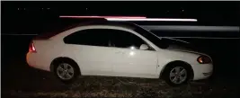  ?? LOANED PHOTO/YUMA SECTOR BORDER PATROL ?? A 55-YEAR-OLD FEMALE U.S. citizen and two male Mexican nationals unlawfully present in the United States were arrested Saturday night after they attempted to flee in this white Chevy Malibu, according to the Border Patrol.