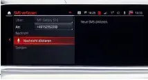 ??  ?? Das Connectivi­ty-System des BMWs kann E-Mails und SMS nicht nur vorlesen, sondern es lässt sich auch Texte diktieren.