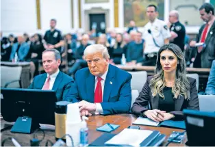  ?? DOUG MILLS/NEW YORK TIMES FILE PHOTO ?? Former President Donald Trump and his lawyer, Alina Habba, right, appear in state Supreme Court in Manhattan last year. In two of his recent civil trials, the former president directed his lawyers to object at inopportun­e moments, ranted about the judges and even stormed out of the courtroom.