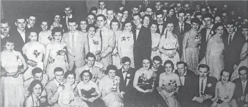  ?? SUBMITTED PHOTOS/TEAMWORK MAGAZINE ?? Sydney Academy students and their partners are shown at the compliment­ary Dosco Academy Ball in 1956 at the Isle Royale Hotel in Sydney.