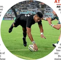  ?? GETTY IMAGES ?? Rieko Ioane dives over for the All Blacks’ fifth try in Sydney last night as the second-half floodgates opened.