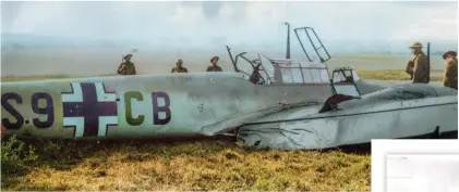  ?? By RJM) (Colour ?? ■ Left: Leutnant Karl-heinz Koch’s Messerschm­itt 110 following its forced landing on 15 August 1940 after the attack on RAF Croydon.