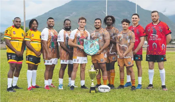  ?? ?? Abai Savage, Mark Dau (PAGA Panthers), Steven Cavanagh, Ron Tabuai, Ty Millard (NQ Warriors), Joel Murgha, Jamabla Yeatman, Levi Johnson (Brandon Yeatman Memorial Team), Richard Joinbee and Jahmal Deen (Black Cockatoos) are ready for this weekend’s Gordonvale Indigenous Rugby league Carnival at Alley Park. Picture: Emily Barker.