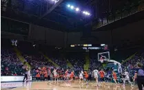  ?? WRIGHT STATE ATHLETICS ?? The Wright State women’s team set an all-time attendance record Tuesday in its annual Education Day game vs. Bowling Green at the Nutter Center. The game drew 7,574 fans.