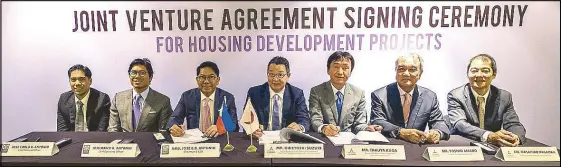  ??  ?? CENTURY PROPERTIES, MITSUBISHI LAUNCH HOUSING PARTNESHIP: In photo (from left) are Century Properties Group officials led by Jose Carlo Antonio, chief finance officer; Marco Antonio, chief operating officer; and Jose E.B. Antonio, chairman and CEO....