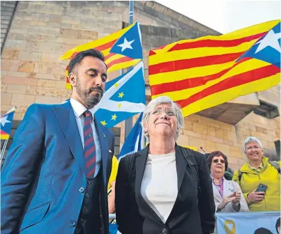  ?? Picture: Getty Images. ?? Supporters show solidarity with Professor Clara Ponsati, seen with Aamer Anwar, outside court.