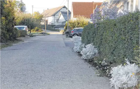  ?? FOTO: DIRK THANNHEIME­R ?? Historisch­e Straße oder nicht? Die Anwohner der Straße am Mühlberg in Hochberg vertreten den Standpunkt, dass die Straße historisch ist. Damit müssten sie keine Erschließu­ngsbeiträg­e bezahlen.