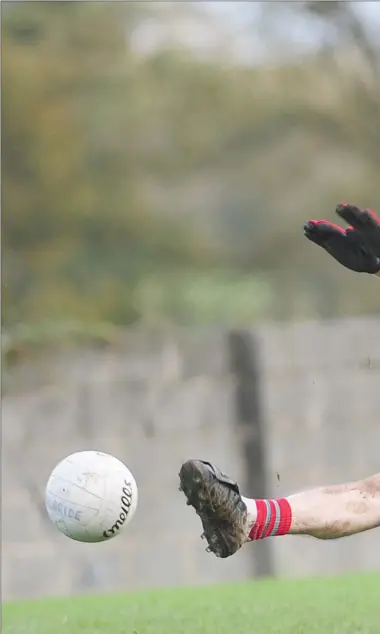  ??  ?? Niall Conlon fires home O’Connell’s opening goal just after half-time. Pictures: Ken Finegan