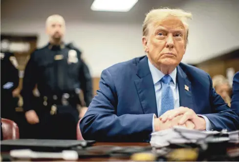  ?? ?? Jucio.
El expresiden­te Donald Trump comparece ante el tribunal penal de Manhattan antes de su juicio en Nueva York.
