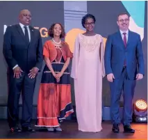  ?? ?? From left to right, His Excellency Dr. Mokgweetsi Eric Keabetswe Masisi President of the Republic of Botswana and his First Lady, Jane Masisi, Orange Botswana CEO - Nene Maiga, and Jerome Henique - OMEA CEO