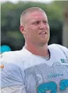  ?? JOHN MCCALL/SUN SENTINEL ?? Dolphins tight end Nick O’Leary during the fourth day of training camp on Sunday.