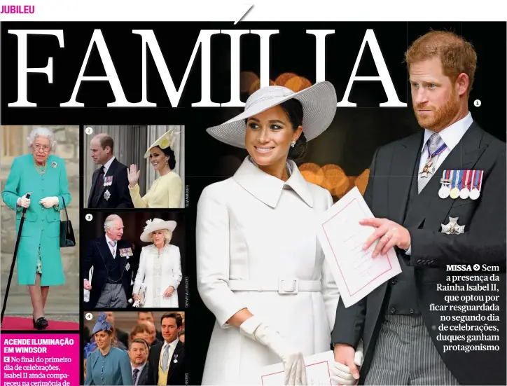  ?? ?? 2
3
4
1 1 Meghan e Harry assistiram à cerimónia religiosa na Capela de St. Paul, o primeiro ato oficial em que comparecem juntos em dois anos, depois de se terem mudado para os Estados Unidos 2 William e Kate Middleton 3 Carlos e Camilla Parker Bowles 4 Beatrice com o companheir­o, Edoardo Mapelli Mozzi