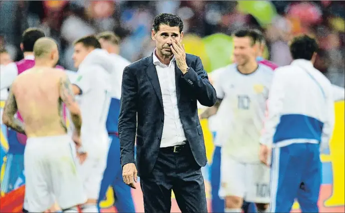  ?? PETER POWELL / EFE ?? Fernando Hierro, en Moscú, inmediatam­ente después de la eliminació­n de España contra Rusia en la tanda de penaltis