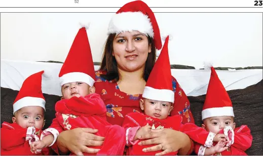  ??  ?? PROUD MUM: Shabnum Sadiq, pictured with her quads in 2006, ignored advice against giving birth to all four. The BA worker died Covid-19 last week