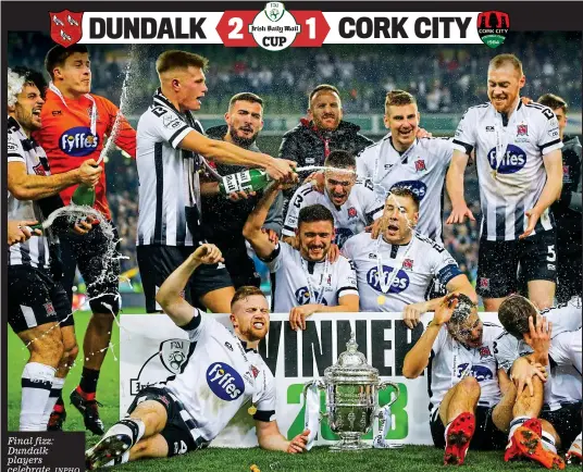  ?? INPHO ?? Final fizz: Dundalk players celebrate