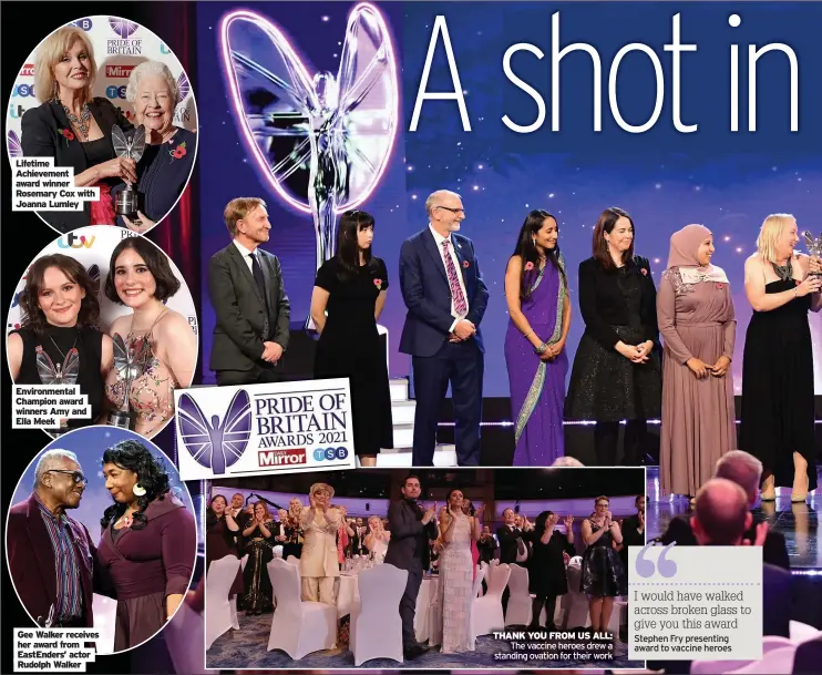  ?? ?? Lifetime Achievemen­t award winner Rosemary Cox with Joanna Lumley
Environmen­tal Champion award winners Amy and Ella Meek