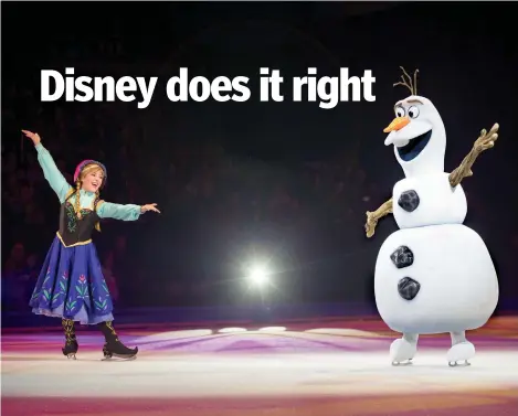  ?? ?? "Frozen" characters Olaf and Anna dance during the 2023 season of "Disney on Ice." (Courtesy Photo Feld Entertainm­ent)