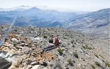 ?? Ahmed Ramzan/Gulf News ?? The first phase of the Jebel Jais Flight zipline project, which cost $2.5 million, was to create a two-cable zipline. The second phase will come into effect in June of this year.