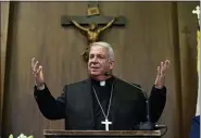  ?? COREY PERRINE — THE ASSOCIATED PRESS ?? Cleveland Bishop Nelson Perez speaks during a news conference Thursday at the Archdioces­an Pastoral Center in Philadelph­ia. Perez was introduced as the new leader of the Archdioces­e of Philadelph­ia, making him the first Hispanic archbishop to lead the region’s 1.3 million-member flock.