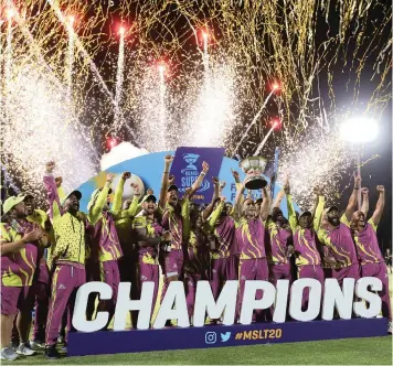  ?? BackpagePi­x ?? PAARL Rocks celebrate being crowned Mzansi Super League winners at Boland Park. After much speculatio­n it seems as if the MSL will continue next season. | SHAUN ROY