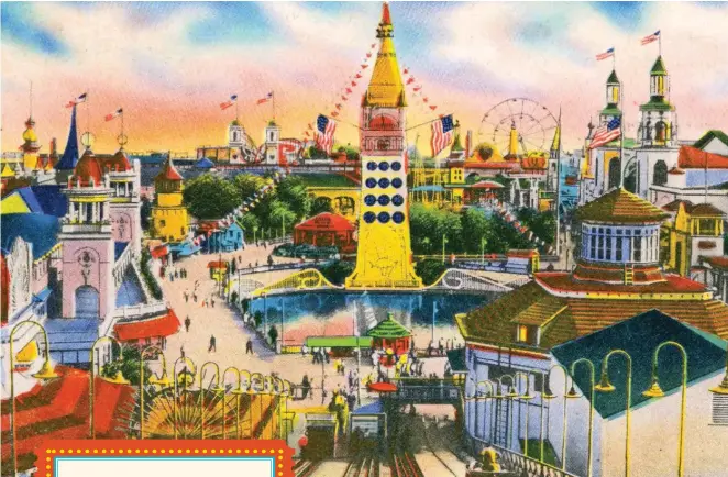  ??  ?? THIS VINTAGE POSTCARD features a bird’s-eye view of Luna Park on Coney Island in 1944.