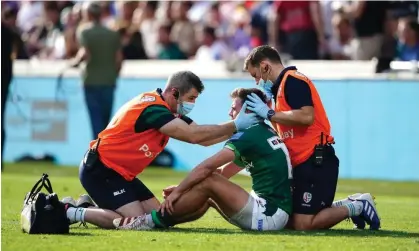  ?? Photograph: Zac Goodwin/PA ?? A concussion check is performed on London Irish's Ben White during a Premiershi­p match.