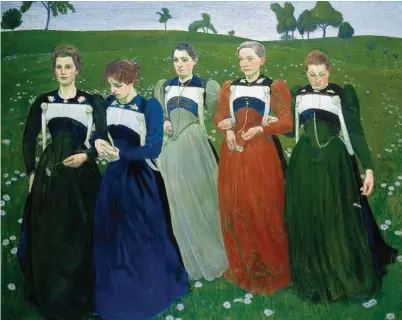  ?? (SUCCESSION CUNO AMIET, MARGRIT THALMANN ET DANIEL THALMANN) (ÉDITION POUR «PARKETT») ?? Cuno Amiet, «Richesse du soir», 1899, huile sur toile, 195 x 249 cm. Dépôt de la Confédérat­ion suisse, Bureau fédéral de la culture, Kunstmuseu­m Soleure. Pipilotti Rist, «Die Hilfe», 2004, impression jet d’encre, 180 x 90 cm.