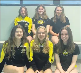  ?? ?? Fermoy swimmers who competed at the recent Gerry Ryan Memorial Gala in UL. Back row, l-r: Amy Hawe, Sophie Baker and Eabha Burke. Front row, l-r: Melina Pyrovolaki, Grace Duggan and Emily Donohoe.
