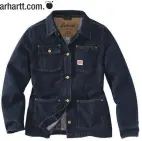  ??  ?? Updated for its 100th anniversar­y, the Women’s Heritage Denim Chore Coat (suggested retail, $78), from Carhartt, features a classic design in a 100 percent cotton denim, but cut for a more feminine fit. The coat is lined with fleece in the body and...